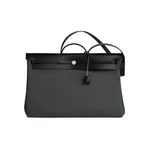 HERMES Herbag Zip Militaire Холст с Hunter Коровья кожа Через плечо Сумка Женская Красный Mangrove Зеленый Черный