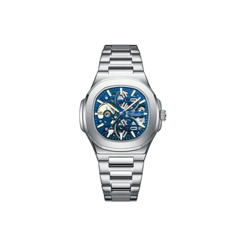 MESDUN Механический механизм Металлический ремешок Часы Мужские Черный циферблат