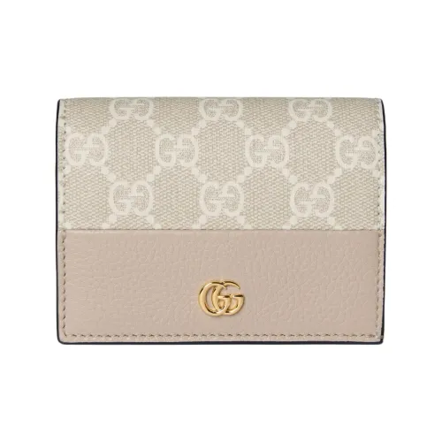 GUCCI GG Marmont Кожа Панельная Холст Кошелек Мини Женский Бежевый Белый