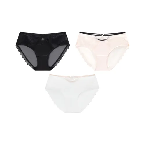 GUKOO Смешанный цвет Светло-розовый + Молочно-белый + Ромб Черный Женские Трусики-бикини