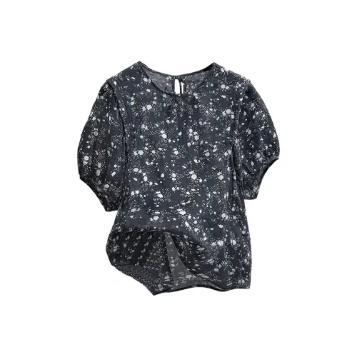 SIBAISHE Черный с белыми цветами Женские Рубашки