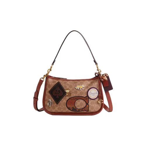 COACH Cary Подпись Покрытие Холст Кроссбоди Сумка через плечо Большая Женская Коричневый Коричневый