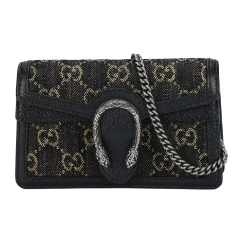 GUCCI Dionysus Жаккард с Деним и Кожа Портативные Сумки через плечо Сумка на плечо Экстра мини Женская Черная