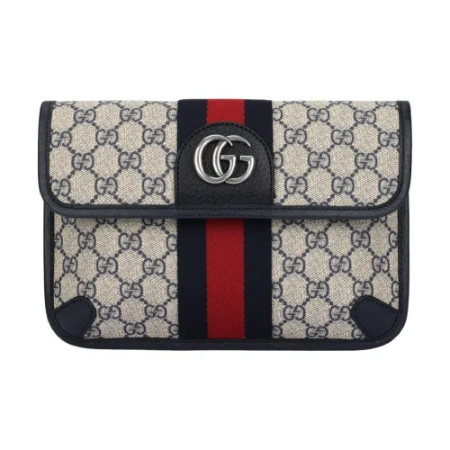 GUCCI Ophidia Холст и Кожа Комбинированная Холщовая Сумка Сумка через плечо Банан Мужская Синяя Бежевая