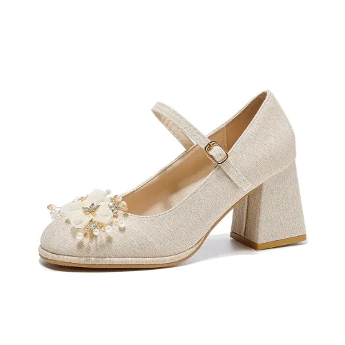 Medd Грубый каблук Туфли Мэри Джейн Женские Шампанское