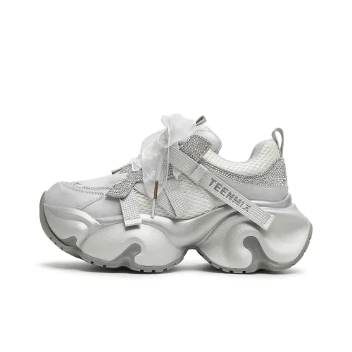 teenmix Сыры Мячи визуально увеличивает рост Легкий Низкий Топ Толстоподошвенные кроссовки Женские Серебряный