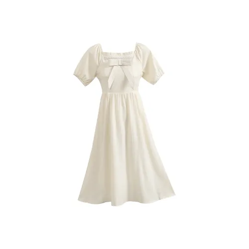 Происхождение Абрикос Женские Платья с Короткими Рукавами