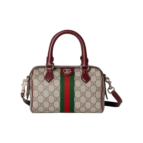 GUCCI Ophidia Холст Бостон Сумка через плечо Сумка Маленькая Женская Бежевая и Коричневая