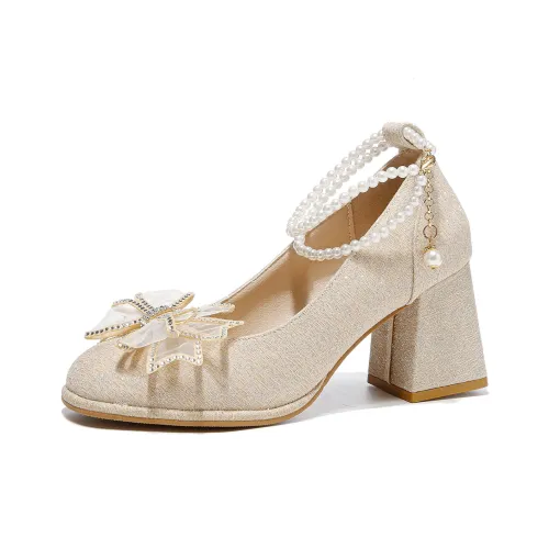 Medd Элегантность Элегантный Pearl Классический Элегантный Minimalist Style Удобный с грубым каблуком Высокие каблуки Женские Champagne