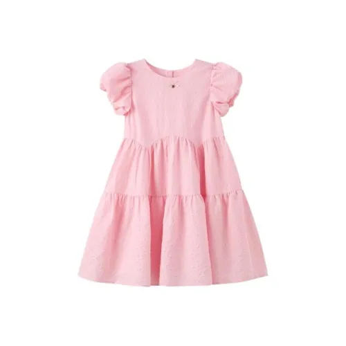 PAW IN PAW Cartoon Bear Короткий рукав с воротником Питера Пэна Платье Розовый для детей 3-7 лет