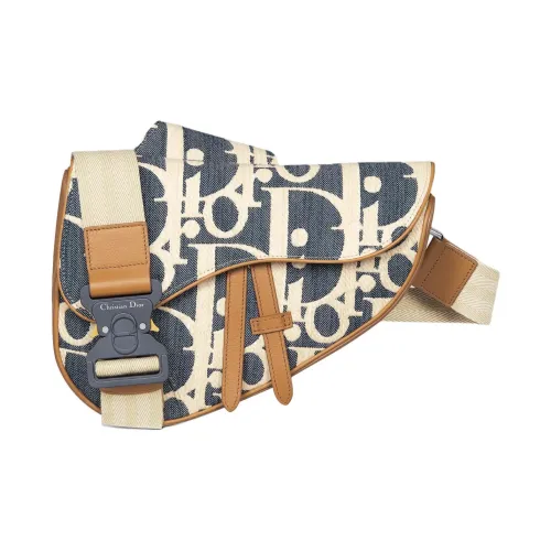DIOR Хлопок Телячья кожа и Ткань с технологией Сумки через плечо Унисекс Синий и Бежевый и Коричневый