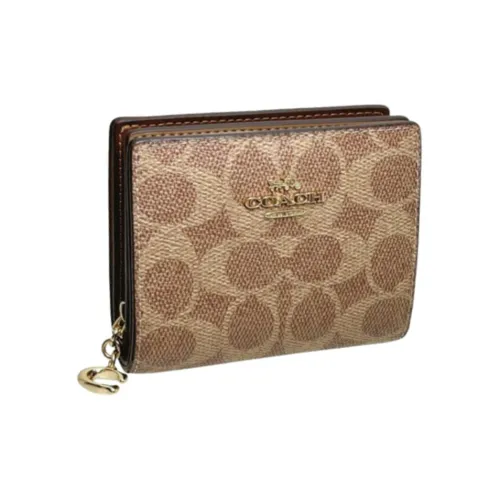 COACH Покрытый холст Кошелек Мини Женский Коричневый