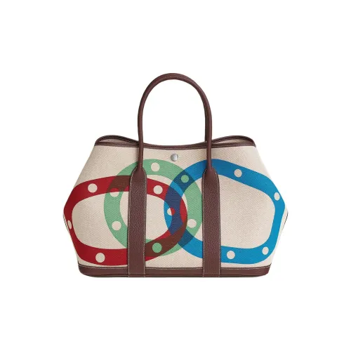 HERMES Garden Party Negonda Телячья кожа Сумка Женские Светлый бежевый Бежевый Седловый красный