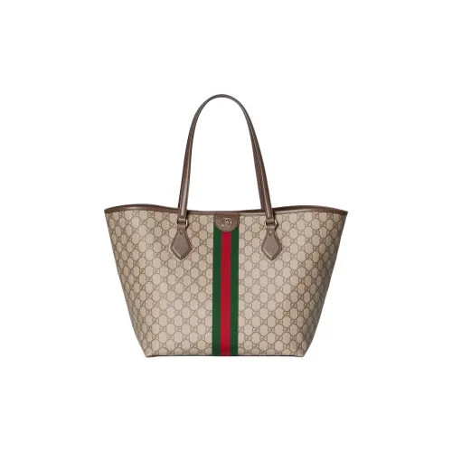 GUCCI Ophidia Холст Тоут Сумка Сумка для покупок Сумка через плечо Большая Женская Бежевая и Темно-коричневая