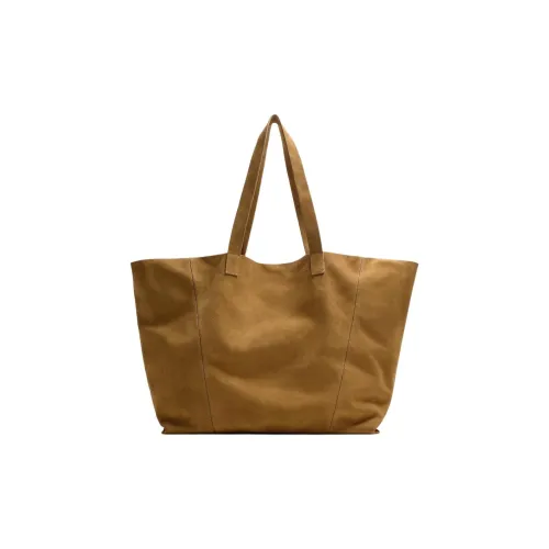 ZARA Коровья кожа Тоут Сумка Сумка для покупок Сумка на плечо Унисекс Карамельно-коричневый