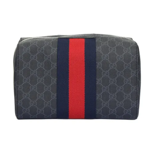 GUCCI Canvas с кожаными вставками клатч косметичка сумка для хранения сумка для туалетных принадлежностей унисекс черный серый