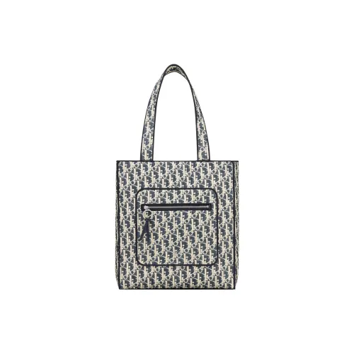 DIOR Хлопок с Технической Тканью Телячья Кожа Сумка-тоут Сумка для покупок Сумка через плечо Стандартная Унисекс Синий и Бежевый