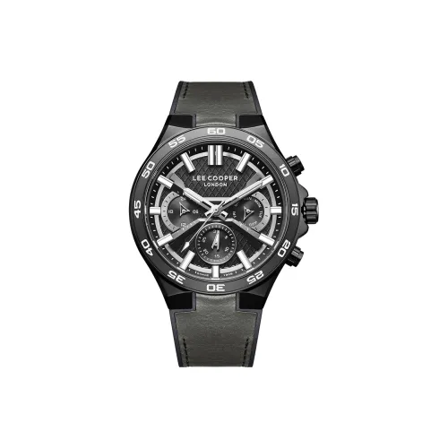 Lee Cooper Кварцевый механизм Силикон Ремешок из натуральной кожи Часы для мужчин Черный циферблат