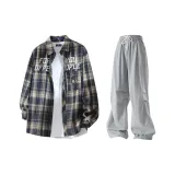 Темно-синий, синий, клетка + серые штаны