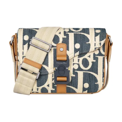 DIOR Saddle Хлопок Курьер Сумка через плечо Унисекс Синий Бежевый Коричневый