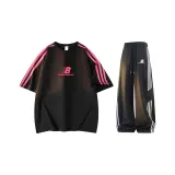 Черный розовый топ + черные штаны