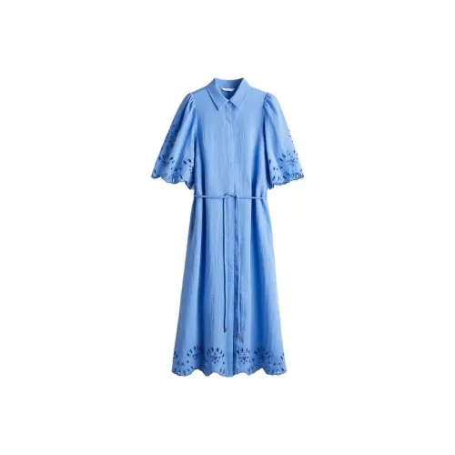 H&M Blue Женские Короткие Платья с Рукавами