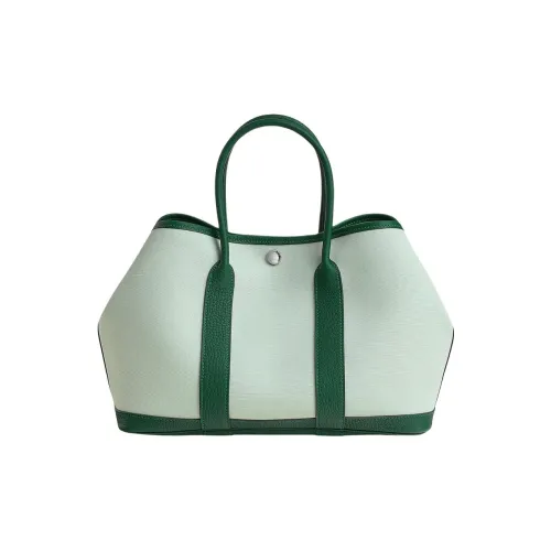 HERMES Garden Party Холст с Negonda Телячья кожа Садовая сумка Женская Мятно-зеленый и Зеленый