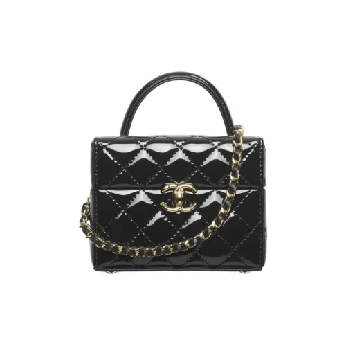 CHANEL Голень Лакированная кожа Small Square Box Сумка Одно плечо Сумка Женские Черный