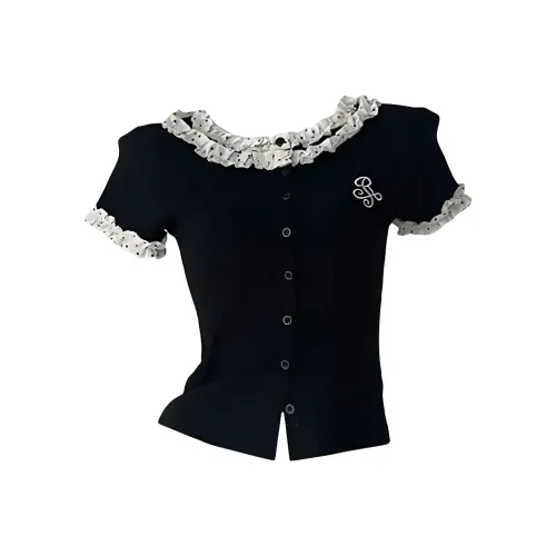 PZGE Черная трикотажная ткань рубашка женские