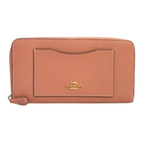 COACH Accordion Zip Wallet Крестовая текстура Кожа Кошелек Маленький Женский Светлый Золото