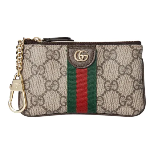GUCCI Ophidia Canvas Leather Coin Pouch Key Pouch Стандартный Женский Бежевый и Темно-коричневый