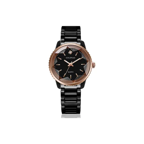 OUPAI Кварцевый механизм керамика ремешок часы женский черный циферблат