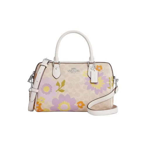 COACH Rowan Покрытый холст Бостон Сумка через плечо Сумка Сумка среднего размера Женская Хаки и Фиолетовая