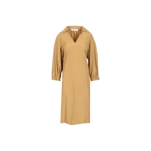 MARNI Длинное платье с длинными рукавами женское бежевый