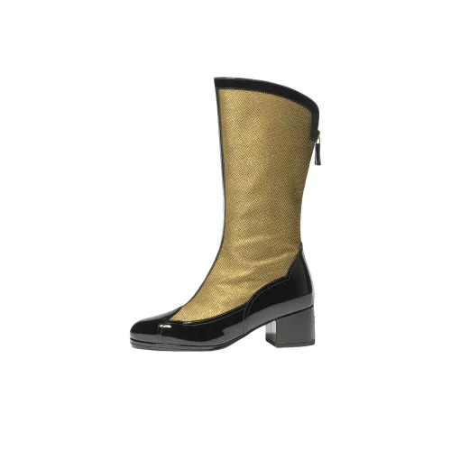 CHANEL 25A Колено Высокие сапоги 5,5 см Женские Черный Золото