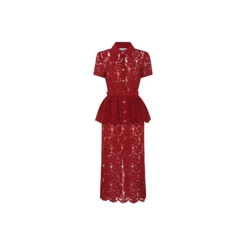 Self Portrait Короткий рукав Платье Женское Бордовый