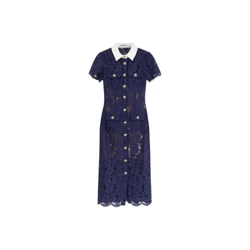 Self Портрет Короткий Рукав Платье Женское Синий