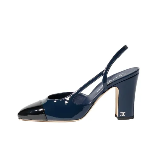 Chanel 25A Грубый каблук Высокие каблуки 9 см Женские Морской синий