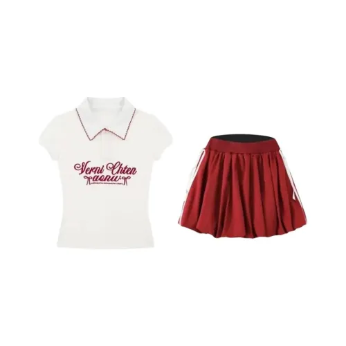 SKYA Белый топ + Красная юбка Женские комплекты с юбкой