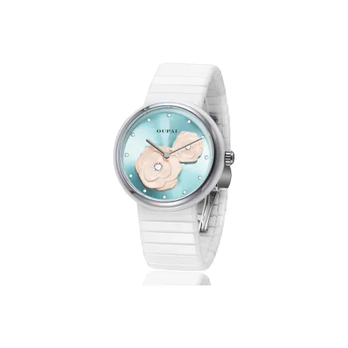 OUPAI Кварцевый механизм керамический ремешок часы женские синий циферблат