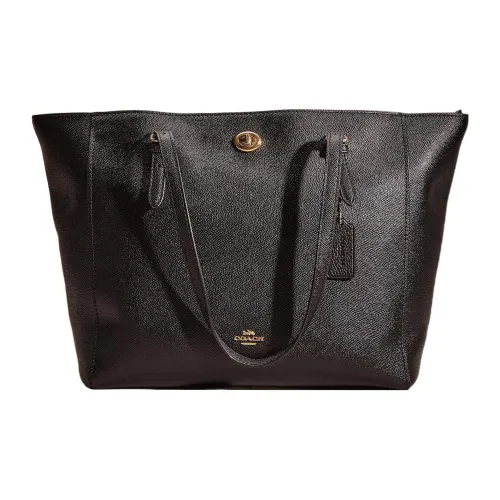 COACH Turnlock Крестообразная текстура Кожа Тоут Сумка Сумка для покупок Сумка Сумка через плечо Женская Черная