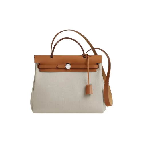 HERMES Herbag Zip Холст с Hunter Коровья кожа Одно плечо Ручная сумка Сумка через плечо Женская Апельсин