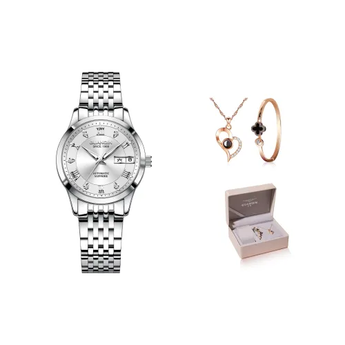 GUANQIN SHINE Автоматический Механический Механизм Нержавеющая Сталь Ремешок Часы Женские Белый Циферблат