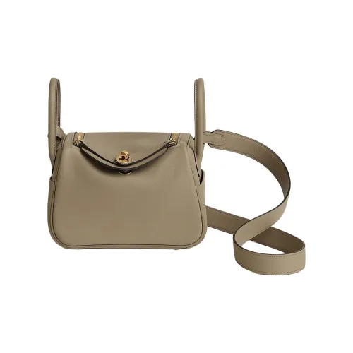 HERMES Lindy Swift Телячья кожа Сумка через плечо Мини Женская Бежевая и Серая