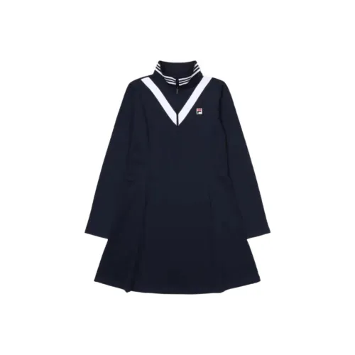 FILA Черное Женское Длинное Платье с Рукавами