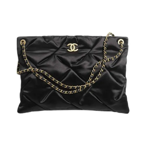 CHANEL Шелковый атлас Сумка через плечо Сумка на плечо Большая Женская Черная