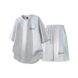 Комплект одежды (Светло-серый топ + Серые цветочные шорты)