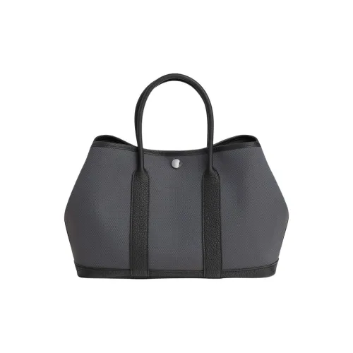 HERMES Garden Party Холст с Negonda Телячья кожа Сумка Женская Черный и Серый