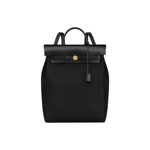 HERMES Herbag Zip Холст и Кожа Сумка Рюкзак Унисекс Черный Серый