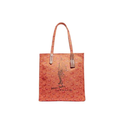 COACH Recycled Tote Холст с печатью Тоут Сумка Сумка для покупок Сумка на плечо Большая Женская Апельсин